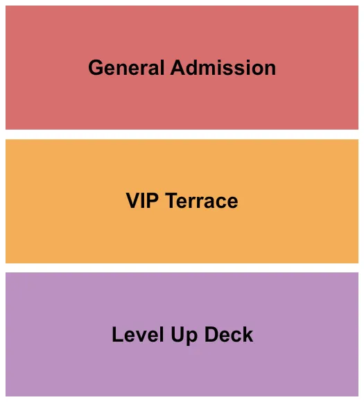 GA-VIP-LevelUp Seating Chart at Kansas City Live! at the Power & Light District. The chart shows the main floor/stage with seating options surrounding it, which are color coded
